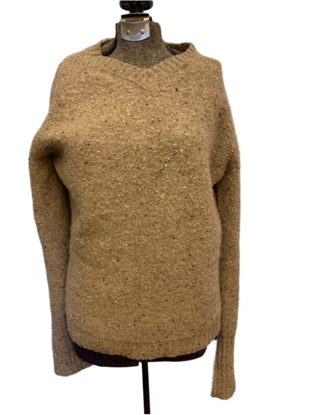Women's ISDA & CO Beige Brown Flecked V-Neck Sweater M